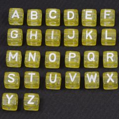 A～Z 各1個 計26個 イエロー白字 アルファベット プラビーズ６ｍｍキューブ