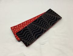 半幅帯/美品/黒×赤×金/踊帯/花柄/お祭り/着物/女物/未仕立て【ゆずりは】　8945