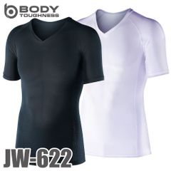 半袖Vネックシャツ JW-622 黒／白 M～LLサイズ おたふく手袋 BT冷感 UV CUT生地仕様 ストレッチタイプ