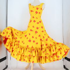 美品 フラメンコ衣装】オレンジ×花柄 ワンピース ドレス