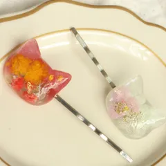 ヘアピン　花ネコ　2p