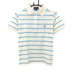 【美品】パーリーゲイツ 半袖ポロシャツ ライトベージュ×ライトブルー ボーダー レディース 2(L) ゴルフウェア PEARLY GATES