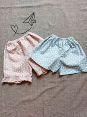 甚平素材✳80~120cm✳ハーフパンツ✳フリル✳くすみブルー✳くすみピンク
