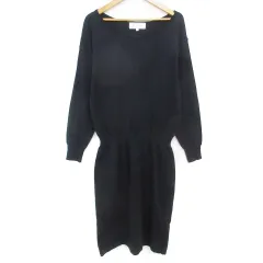 ロペピクニック ROPE Picnic ニットワンピース フレアワンピース ロング丈 長袖 ラウンドネック 切替 総柄 38 紺 黒 ネイビー ブラック /FF28 ■MO