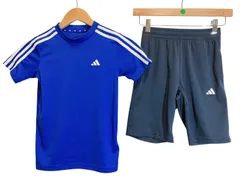 adidas アディダス  スポーツウェア セットアップ Tシャツ ブルー 短パン ブラック トレーニングウェア キッズ 子供 140サイズ