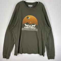 古着 リーバイス Levi's 長袖Tシャツ 大判プリント ロゴ 大きいサイズ クルーネック XXL  カーキ メンズ