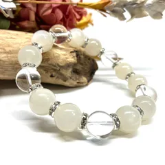 ムーンストーン&水晶 パワーストーン ブレスレット 12mm （シルバー）メンズ・レディース　男性・女性　数珠ブレス　開運  [17]