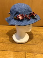 1105.ウチクラ花柄レースつばリボンブルー帽子