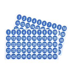 【在庫処分】青色（1ずつ） セルフアドヒーシブな数字デカール ボックス収納用 教室 オフィス ビニール連番ラベル 1-50 丸い数字ステッカー 2枚 uxcell