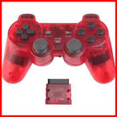 【在庫処分】ゲームパット SHOCK2 DUAL 互換対応 ワイヤレスコントローラー 日本語説明書 用 PS2 (透明赤) Fancyan