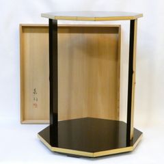 宗偏流 不審庵 十代家元山田宗囲書付 三夕棚 木製漆塗 茶棚 共箱