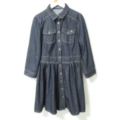 美品 BURBERRY BLUE LABEL バーバリーブルーレーベル ストレッチ 長袖 ミニ丈 フレア デニムシャツワンピース 38 インディゴ レディース 古着 中古 USED