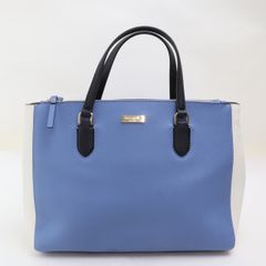 2506-70 ケイトスペード トートバッグ ハンドバッグ 美品 kate spade バイカラー レザー製 ブルー×ホワイト A4可