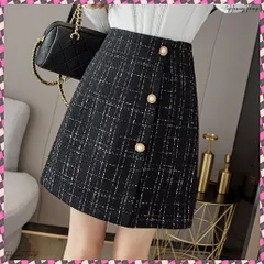 送料無料 ツイード風スカート 韓国ミニスカート美脚 インナーパンツ付き ラップスカート脚長 チェック柄キュロットスカート レディース ハイウエスト 膝上丈スカート 春秋冬 Aラインスカート黒 台形スカート着やせ ショートスカート女