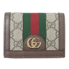 美品 GUCCI グッチ 財布 ウォレット GGパターン ブラウン ベージュ ミニ 二つ折り スナップボタン シグネチャー ウェブ ストライプ レザー ハイブランド ラグジュアリー
