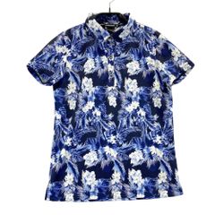 51美品Kissmarkゴルフ 半袖ポロシャツ 花柄 ボタニカル柄 ブルー系LL
