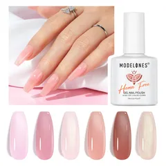 新品 MODELONES カラージェル ジェルネイル 6色セット HEMA&TPO なし セルフネイル 初心者用 シアーカラージェルネイル 7ml/本 UV・LED対応（ピンク）