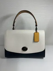 中古美品正規品　Coach ハンドバッグ ホワイト/ネイビー