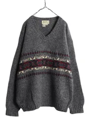 【お得なクーポン配布中!】 90s USA製 エディーバウアー Vネック 二ット セーター メンズ L / 古着 Eddie Bauer 90年代 オールド ウール ノルディック ミドルゲージ 灰