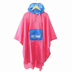 ニコアンド Niko and.. 美品 近年モデル レインポンチョ パッカブル レインウエア プルオーバー フーディ 撥水加工 ピンク 青 F 0606のサムネイル