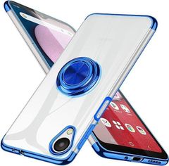 【特価商品】取り出し易い ソフトメッキ加工 ケース 背面クリア ケース ケース A23 A23 ギャラクシー サムスン 薄型 軽量 (ブルー) 透明 SC-56C リング付き SCG18 リング 5G Galaxy [Kawasina]