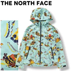  ノースフェイス THE NORTH FACE フーデット ナイロン ジャケット ジップアップ パーカー ジャンパー ウィンドブレーカー 140 総柄 ライトブルー キッズ レディース ♪