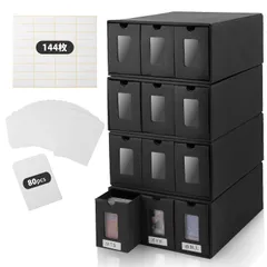 おもちゃの神様 ３列ディスプレイストレージボックス 2790枚以上収納可能 セパレーター ２０個 ＆ シール36枚付属 トレカ 大容量 (4個セット) [4]