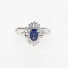 サファイア デザインリング プラチナ 指輪 メレダイヤ リング 12号 Pt900 サファイア ダイヤモンド レディース 【中古】