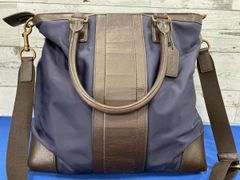美品 2way】コーチ トートバッグ ボンベ A4 本革 ナイロン ネイビー 