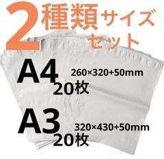 LDPE宅配袋 宅配ビニール袋 A4/A3テープ付き 各20枚　透けない 梱包 資材 ２種類セット