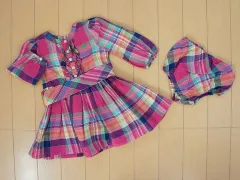 ラルフローレン ralph lauren アウトレット 子供服 女の子 6M 70cm ベビー服 長袖 ワンピース マドラス チェック ピンク 紫 春 夏 ★3 ガールズ キッズ ベビー 【中古】 ユーズド リサイクル 古着 子ども服 こども