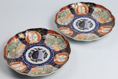 826 色絵　花　古伊万里　伊万里焼　骨董　アンティーク　中皿　8寸皿　2客セット