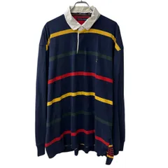 TOMMY HILFIGER 長袖 ボーダーポロシャツ 2XL ネイビー マルチカラー トミーヒルフィガー 刺繍ロゴ ビッグサイズ 秋物 a710-6405