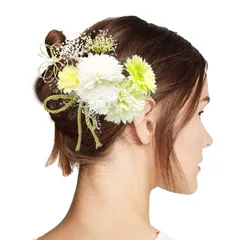 【在庫処分】ヘアアクセサリー 袴 (9点セット 振袖 着物 浴衣 和装 和装 卒業式 成人式 七五三 グリーン) 和風 uピン ヘアピン リボン ドライフラワー 花 9点セット 髪飾り