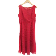 ヌール noue-rue ワンピース ミモレ丈 ノースリーブ ドット柄 2 レッド 赤 /YM1