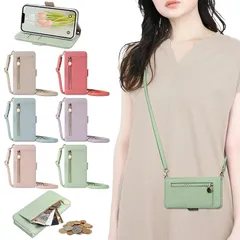 【新品】 YerlyLan iPhone SE[第3世代] ケース 財布型 アイフォン SE[第2世代] ケース 手帳型 ジッパー式 大容量ショルダーケース ストラップ付き iPhone 8 スマホケース ショルダー 肩掛け 長さ調整可能（iPhone S 1