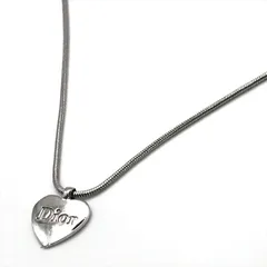 良品 Christian Dior ディオール ロゴ ハート メタル シルバー ネックレス 首輪 首飾り アクセサリー a8282