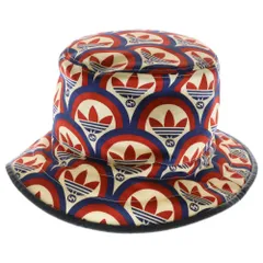 GUCCI (グッチ) ×adidas マルチロゴ 総柄コットンバケットハット 帽子 696476 レッド/ブルー