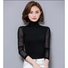 ☆ タートルネック×ブラック ☆ XL ☆ シースルートップス pkd46 シースルー トップス シアーカットソー シアー カットソー 長袖 タートル ハイネック 透け ロング Tシャツ インナー 無地 シンプル 通勤 通学 上品 きれいめ 薄手 重ね着