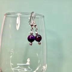 パープルタイガーアイ  一粒フックピアス 8mm （シルバー） イヤリング 樹脂ピアス パワーストーン  ハンドメイド ◆