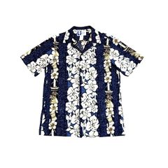 中古 アールジェーシー RJC アロハシャツ クリーニング済み オープンカラー ハワイ製 ハイビスカス 縦縞 メンズ Sサイズ