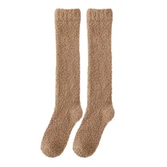 あったか 膝下丈 もこもこソックス レディース 厚手 無地 シンプル ふわふわ 靴下 冷え対策 部屋履き 両面起毛 ハイソックス 秋冬 黒 白 茶 紫 青 lg-006