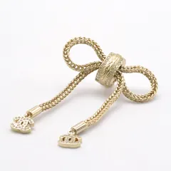CHANEL シャネル ピンブローチ B24K リボン ラインストーン アクセサリー GP 【ほぼ新品】