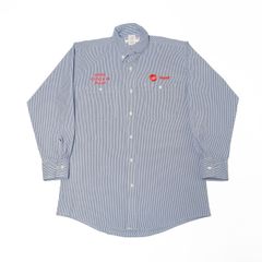 PROTEX ALL 長袖 ワークシャツ 企業ロゴ 刺繍 ストライプ柄 M B202507