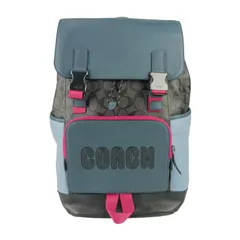 新古未使用展示品 COACH コーチ シグネチャー リュックサック バックパック C8130 CHARCOAL DENIM MULTI グレー系 ブラック ブルー系 ・マルチカラー PVC レザー ユニセックス ガンメタル金具