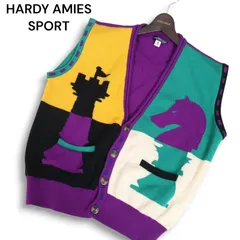 HARDY AMIES SPORT ハーディエイミス 秋冬 チェス駒 シルエット★ カラーブロック ウール ニット ベスト Sz.5 メンズのサムネイル