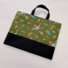 レッスンバッグ 手提げ袋 男の子 恐竜 カーキ