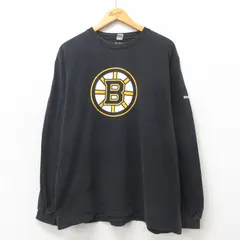 XL/古着 リーボック 長袖 Tシャツ メンズ NHL ボストンブルーインズ 大きいサイズ コットン クルーネック 黒 ブラック アイスホッケー 25ma