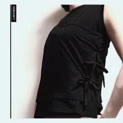 アシメ アシンメトリー ノースリ キャミ 黒 リボン アンサンブル タンクトップ