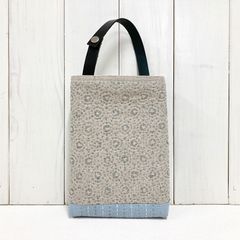 リネンバッグインバッグ【麻の葉 グレー】刺し子・麻・本革